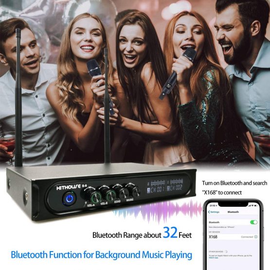Kithouse S9 UHF Rechargeable Wireless Microphone System Karaoke Microphone Wireless Mic Cordless Dual with Bluetooth Receiver Box + Volume Control ECHO for Karaoke Singing Speech Meeting Church - Image 3