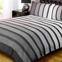 Soho Black Stripe Duvet Cover Quilt Bedding Set, Black White Grey, Single by Rapport
