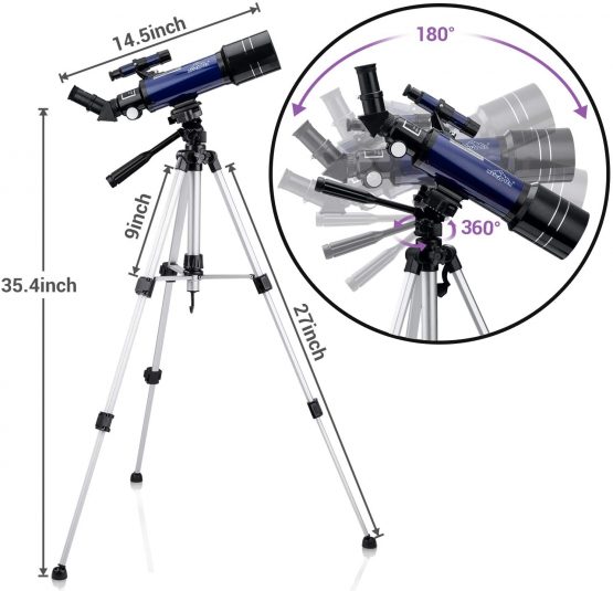 Telescope for Astronomy, Pro 400/70 FMC Glass Optical Refractor Telescopes, With Adjustable Tripod Phone Adapter for Kids Adult Beginners - Image 4