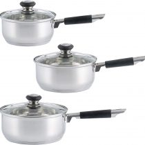 Viners 0302.185 Everyday 3 Piece Sauce Set Stainless Steel Pans and Glass Lids with 5 Year Guarantee