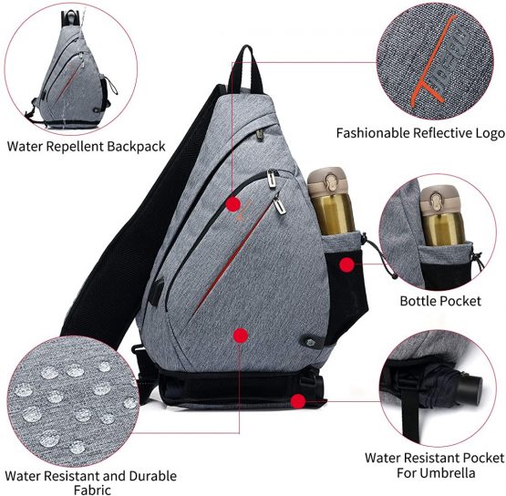 Tudequ Sling Bag Crossbody Backpack, Shoulder Bag Hiking Sports Backpack, Casual Daypack with WET Pocket for Men & Women - Image 4