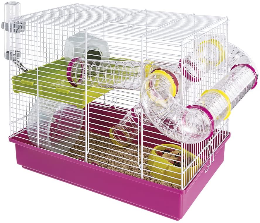 Ferplast LAURA Hamster Cage, Interactive Multi-Level Habitat with Tunnel System, Accessories Included, Transparent Base