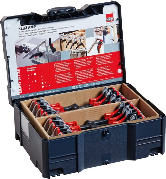 Bessey KLI-S Kliklamp Systainer Set with 16 Clamps, Silver, teilig