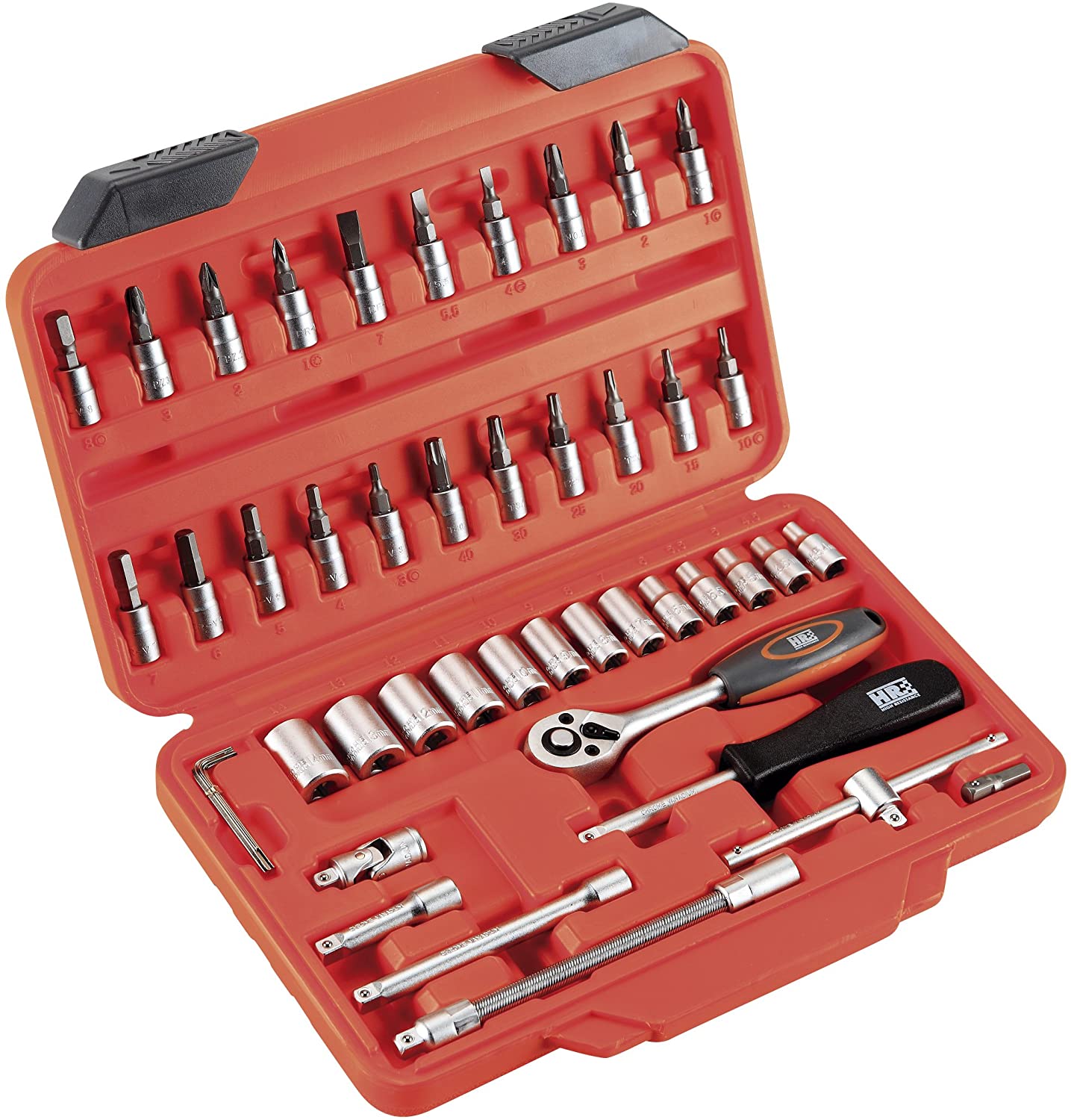 HR 192394-1/4 High Resistance 46-Piece Socket Wrench Set in Plastic Case, Orange; Steel, 0