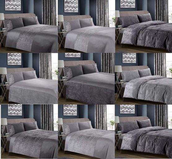 Hachette Lancaster Crushed Velvet Duvet Cover Bedding Bed Set with Pillowcases (Grey Silver, Super King) - Image 2
