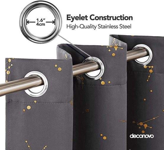 Deconovo Eyelet Thermal Insulated Curtains, Blackout Curtains, Gold Constellation Printed Curtains for Baby Nursery, 66 x 72 Inch(Width x Length), Light Grey, 2 panels - Image 4