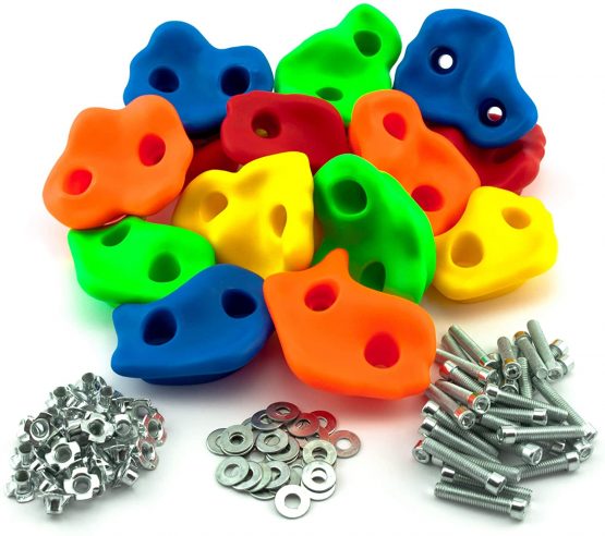 GO!elements 15 pieces climbing holds children set outdoor incl. Mounting material | Indoor climbing stones for climbing wall | Kids Boulders colorful for play tower with screws