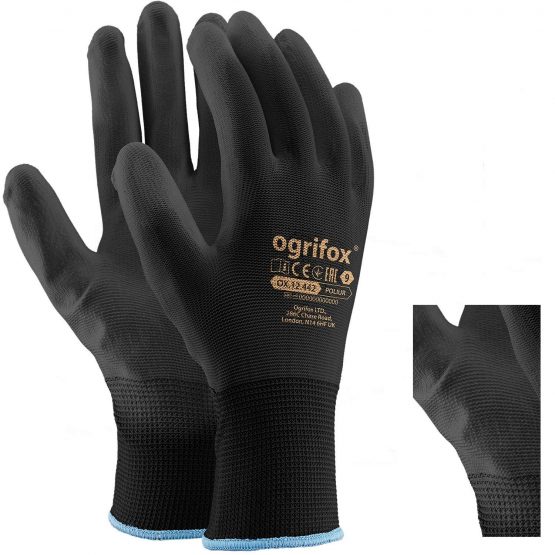 24 Pairs Work gloves PU Palm Dipped Black Nylon General Handling Work Gloves, Gardening, Builders, Mechanic (L-9)