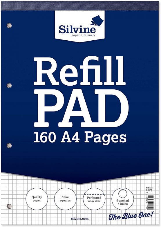 Silvine 160 Page A4 Refill Pad, Head Bound and Punched 4 Holes. Ruled 5mm Squares [Pack of 5] - Image 2