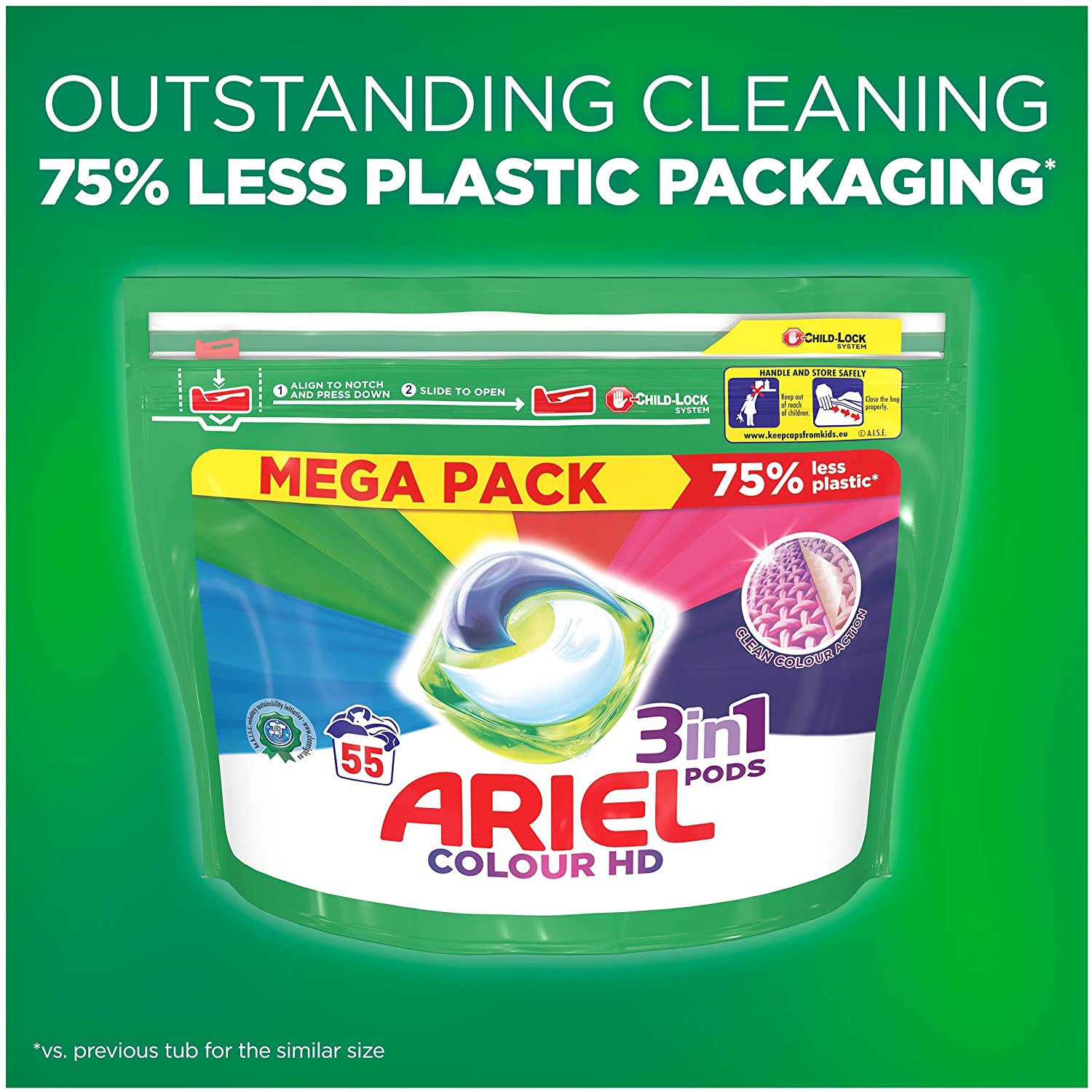 Ariel 3-in-1 Pods, Washing Liquid Laundry Detergent Colour Tablets/Capsules, 110 Washes (55 x 2) - Image 2