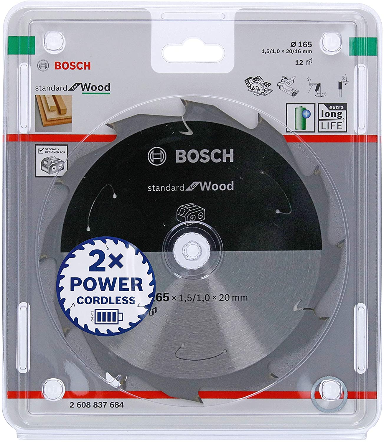 Bosch 1x PRO Wood Circular Saw Blade for Cordless Hand-Held Circular Saws (for Softwood Hardwood, diameter mm