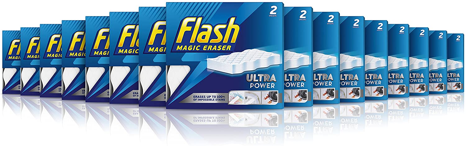 Flash Ultra Power Magic Eraser, Stain Remover, 32 Erasers (16x2), Multi Surface Cleaner, white, 32 Count (Pack of 1)