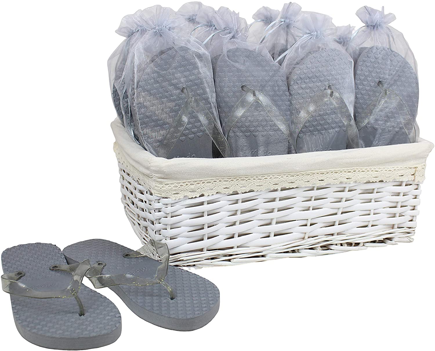 Modo Wedding/Party Flip Flops in Wicker Basket - 20 works (Grey), 4/8 UK - Image 2