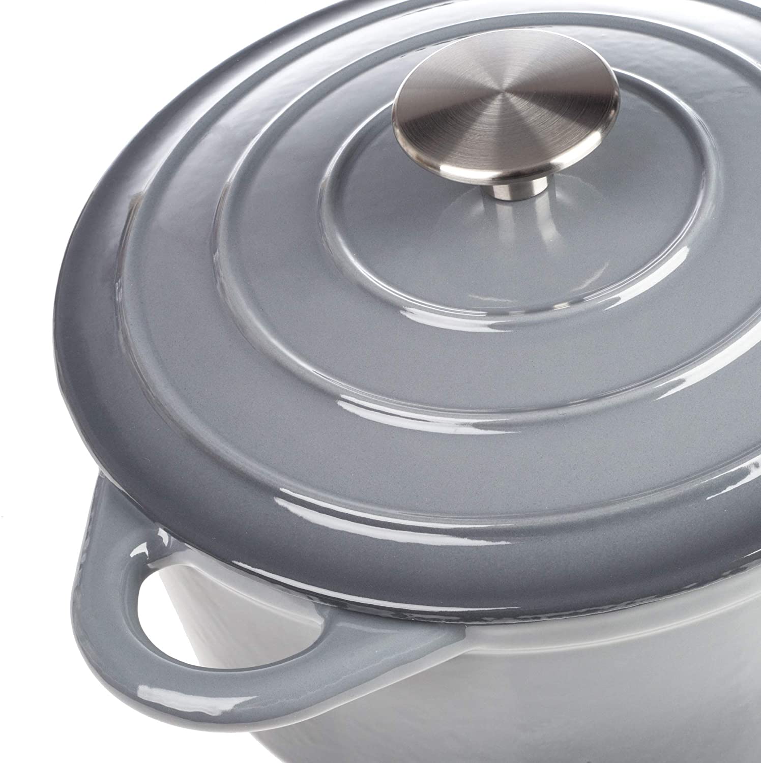 Round Casserole Dish, Cast Iron Ceramic Induction and Gas Safe Non Stick Dutch Oven Roasting Cooker, with Lid - Image 4