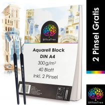 OfficeTree A4 Watercolour Paper Pad – 40 Sheets 300gsm Watercolour Paper A4 White - Watercolour Painting Paper for Drawing - 2 Free Brushes