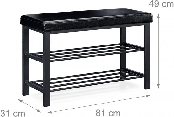 Relaxdays Bench, 49 x 81 x 32 cm Open Shoe Shelves, Padded Seat w/Faux Leather Cover, for 6-8 Pairs, Backless, Black, 32x80x45 cm - Image 3