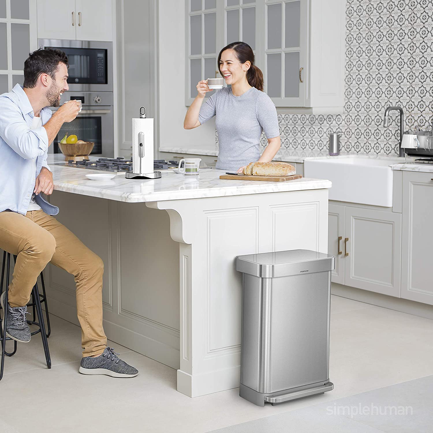 simplehuman CW2024 45L Rectangular Kitchen Pedal Bin with Liner Pocket, Silent Soft Close Lid, Strong Wide Pedal - Image 3