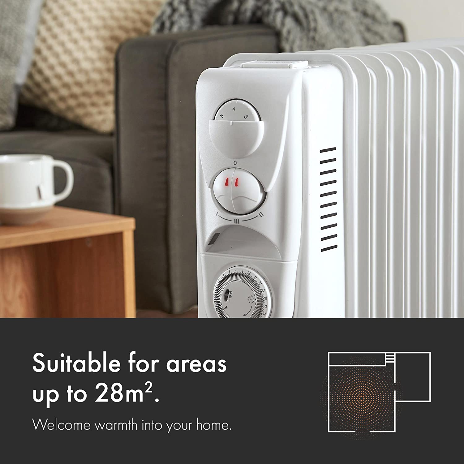 VonHaus Oil Filled Radiator 11 Fin, Heater Portable Electric Free Standing 2500W for Home Office, Any Room, 24 hour Timer - Image 3