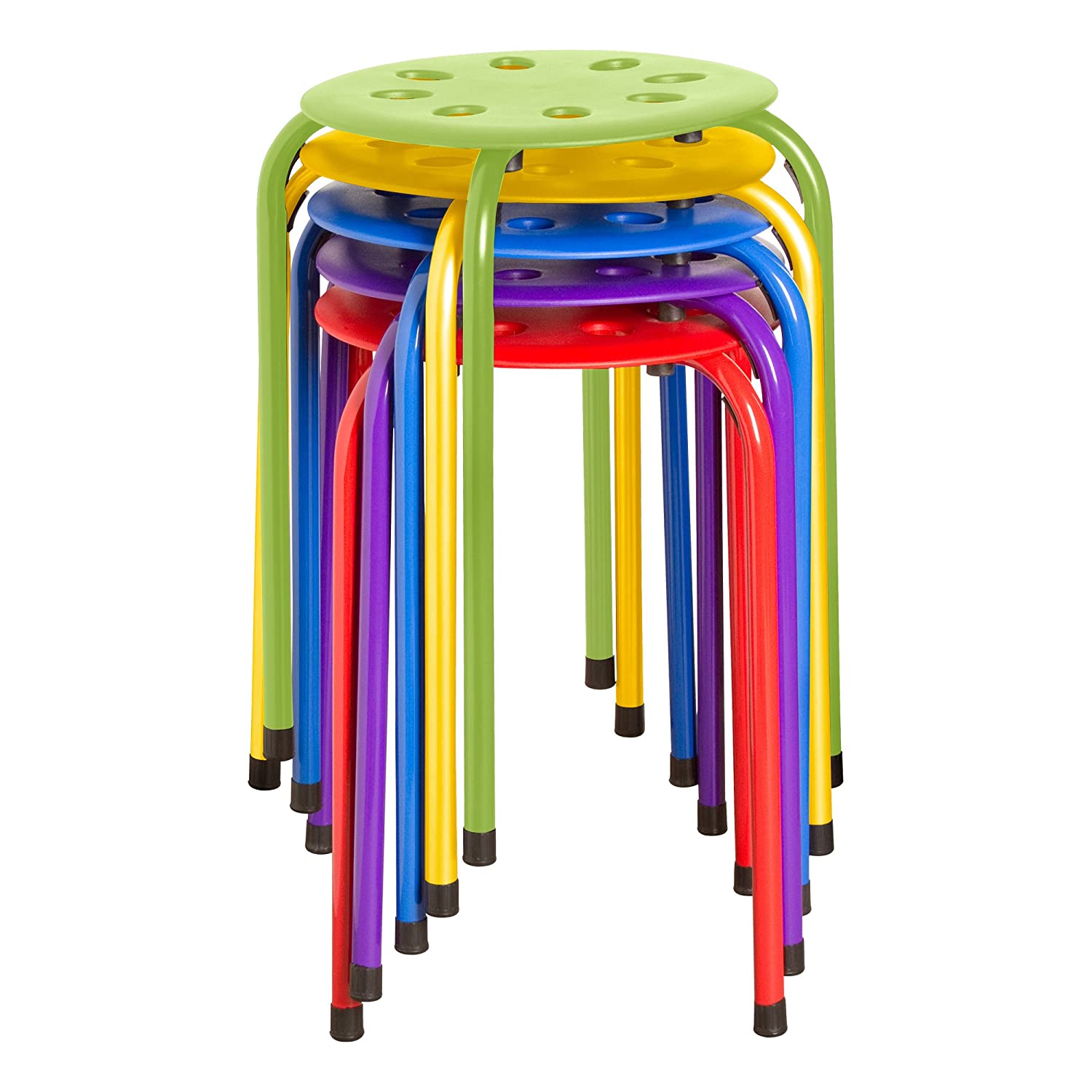 Norwood Commercial Furniture Colorful Plastic Stacking Stools for Kids Teens, and Adults- Assorted Colors (Pack of 5)