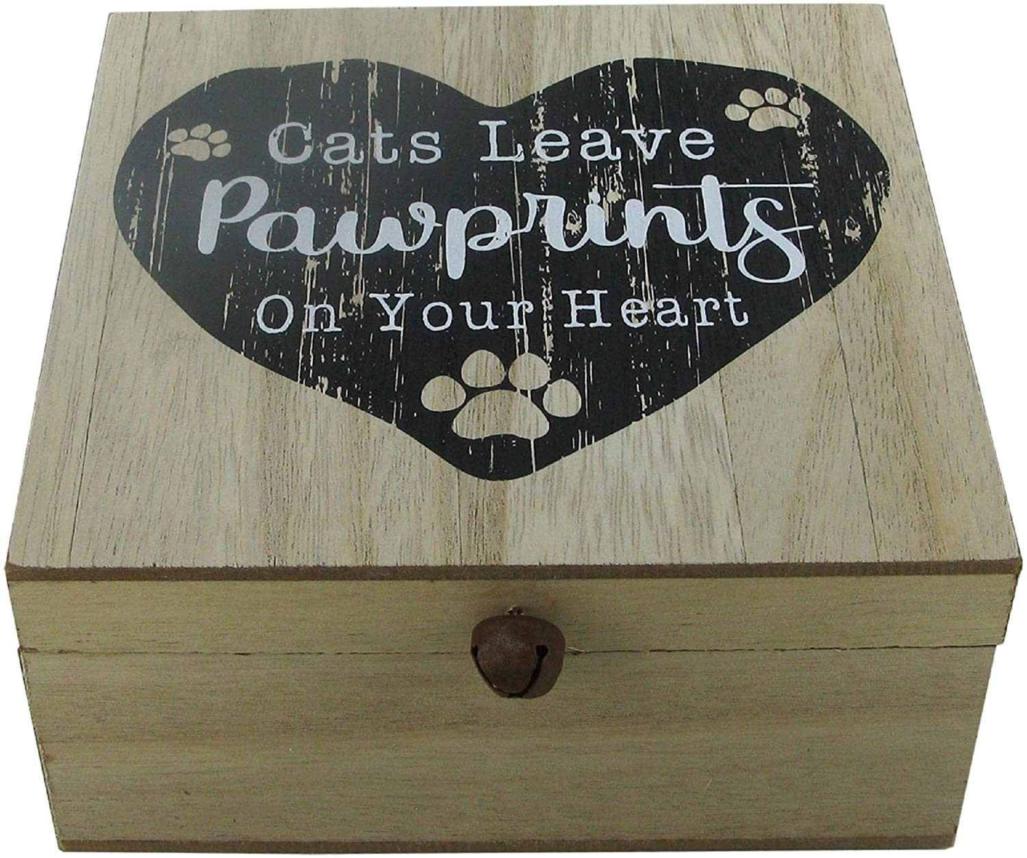 Cat Memory Box Keepsake Cat's Leave Pawprints On Your Heart Ashes Box Wooden, Multi, 16cm
