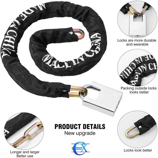 EUROXANTY® Manganese Steel Chain Lock for Bicycles, Scooter and Motorcycles | Resistant Anti-Theft Padlock | Security Chain | 4 Models to Choose | 8 mm Thickness - Image 2