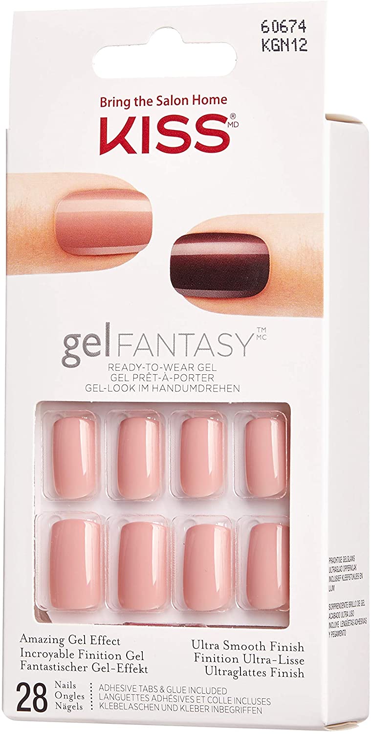 KISS Gel Fantasy Collection Glue-On Manicure Kit, Ribbons, Short Length Square Fake Nails Includes 28 False Nails, Nail Glue - Image 3