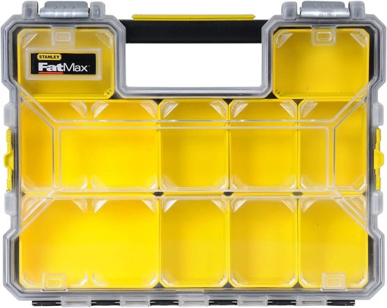 STANLEY FATMAX Pro Shallow Stackable Storage Organiser for Small Parts, Removable Compartments, 1-97-517