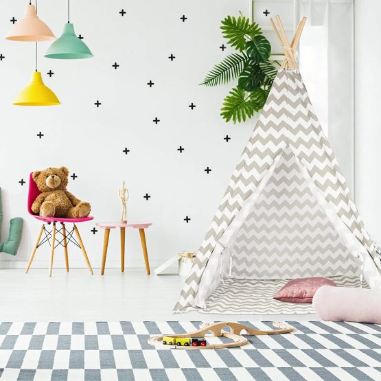 Relaxdays 10028907 Teepee, Play Tent with Flooring, Includes Bag, Wigwam for Kids, HxWxD: 160 x 115 x 115 cm, Grey, White-Gray - Image 2