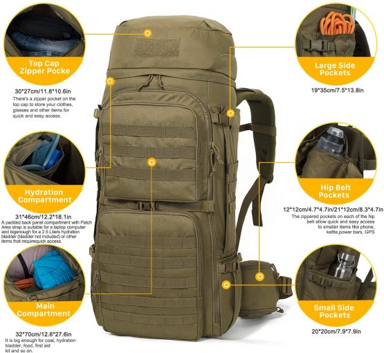 Mardingtop 55/75L Tactical Backpack Large Hiking Camping Military Rucksack Patrol Pack with Rain Cover for Outdoor Trekking Mountaineering Hunting - Image 4