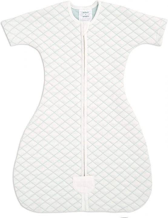 aden + anais snug fit Baby Sleeved Sleeping Bag, 100% Cotton, Wearable Swaddle Blanket for Girls & Boys, Breathable & Warm Newborn Sleep Sack, TOG Rating 1.5, 3-6 Months, Cream/Mint Stitch 40007