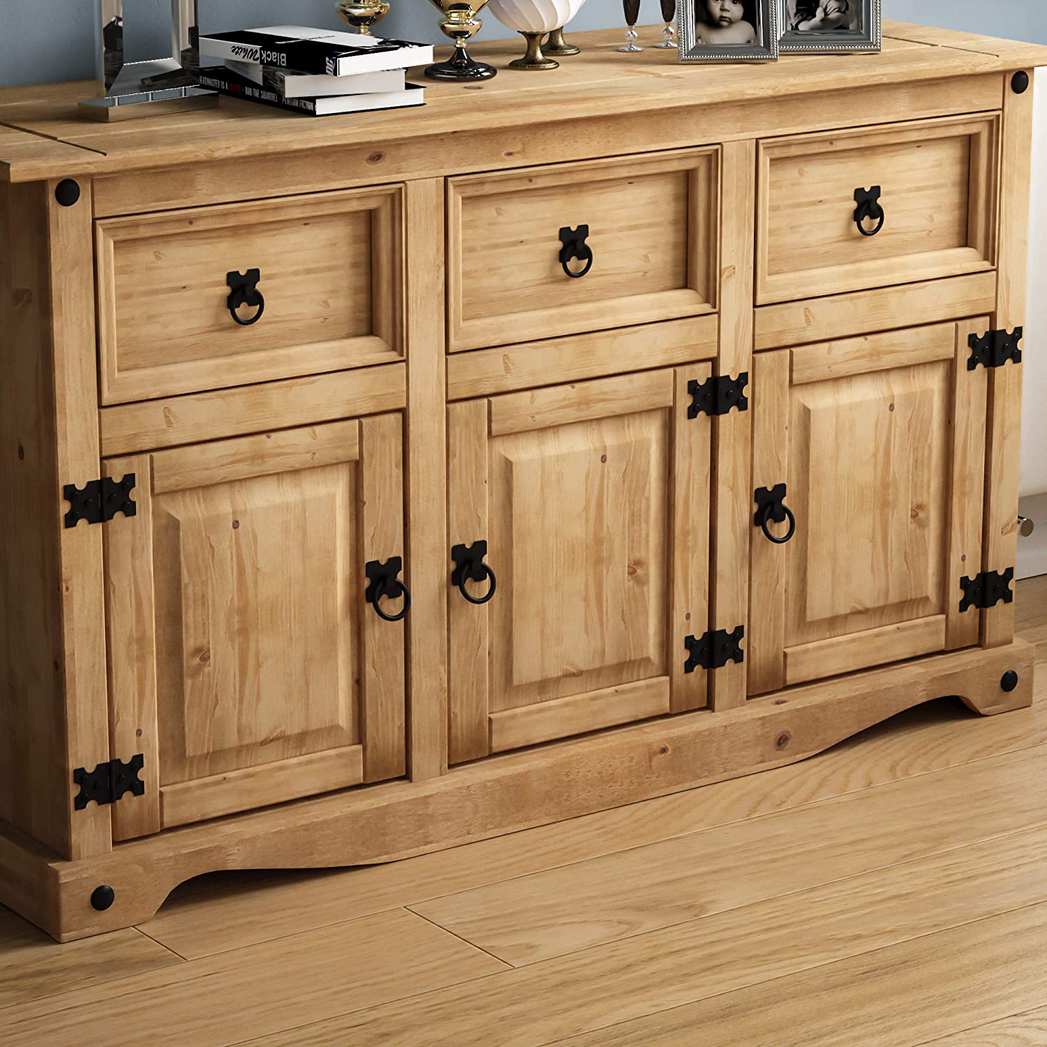 Vida Designs Sideboard, 3 Door 3 Drawer, Waxed Solid Pine Wood, Traditional, Rustic, 76 x 125 x 40 cm - Image 3