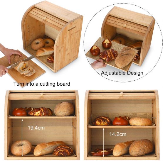 G.a HOMEFAVOR 2-Layer Bamboo Bread Bin with Removable Layer, Self Assembly - Image 3