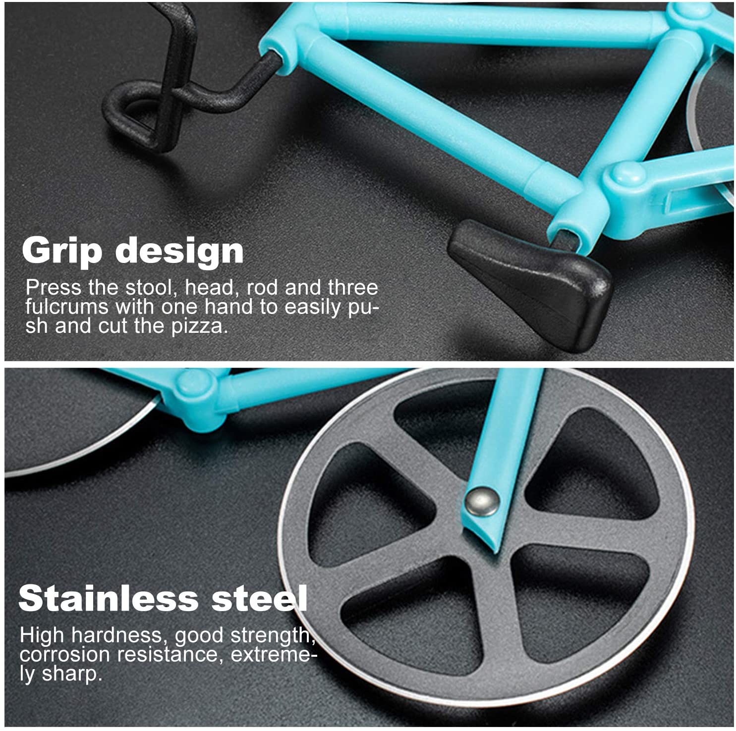 Bicycle Pizza Cutter,Stainless Steel Two-Wheel Bike Pizza Slicer with Sharp Blade for Home Kitchen, Blue - Image 4
