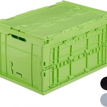 Relaxdays Professional Storage Box, Sturdy, Commercial Crate, Plastic, Lidded, 32.5x58x39.5cm, Grey