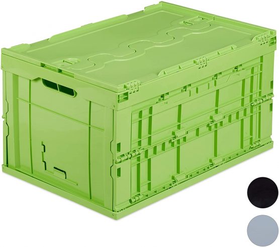 Relaxdays Professional Storage Box, Sturdy, Commercial Crate, Plastic, Lidded, 32.5x58x39.5cm, Grey