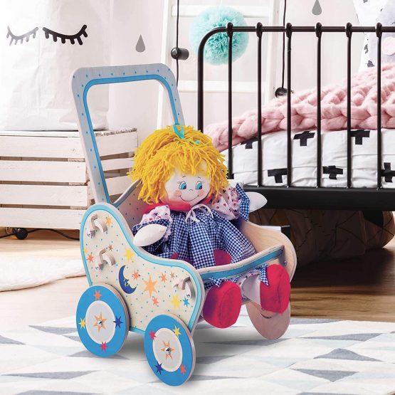 Dida - Stroller in wood for dolls - decoration: Moon - Image 2
