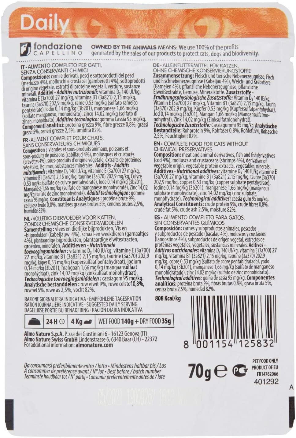 Almo Nature Daily - Wet Cat Food for Adult Cats - Cod and Shrimps - 70 g, Pack of 30, transparent, 70 g (Pack of 30) - Image 3