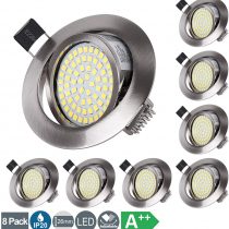 HYDONG LED Recessed Ceiling Spot Lights 5W Cool White 6000K Downlight Ultra Slim Not Dimmable Rotatable Spotlights IP20 Protection for Living Room Bedroom Kitchen, Open Hole Size 75-80mm, Pack of 8