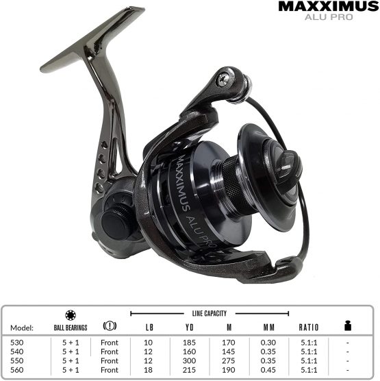 FLADEN Fishing - MAXXIMUS ALU PRO 530/540 Reel Front Drag 5 plus 1 Ball Bearing Aluminium Fixed Spool Gear Ratio 5.1:1 and Spare Spool - For Freshwater & Light Sea - Image 3