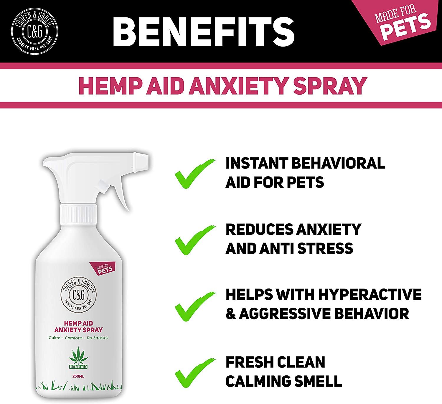 Pet Hemp Aid Anxiety Spray 250ML, White, 250 ml (Pack of 1) - Image 2