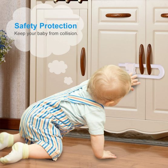 Yosoo 4pcs Baby Safety Cabinet U Shaped Locks - Durable Plastic Locks Sliding Lock for Child Safety - Kid Safety Drawer Door Cupboard Locks - Image 2