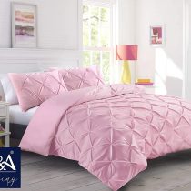 K&A Double Bed Pintuck Pinch Pleat Duvet Cover Bedding Set including 2 Pillowcases, Poly-Cotton Blend, Easy Care Machine Washable UK Standard Double, Pink