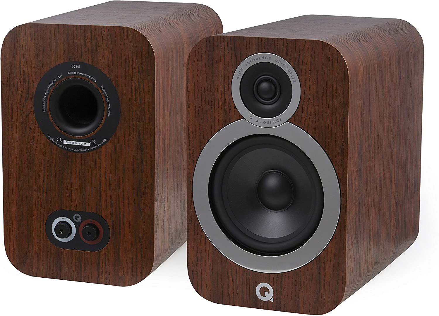 Q ACOUSTICS 3030i Bookshelf Speakers Pair English Walnut, Featuring 2-way Reflex Enclosure Type, 165mm (6.5") Bass Driver