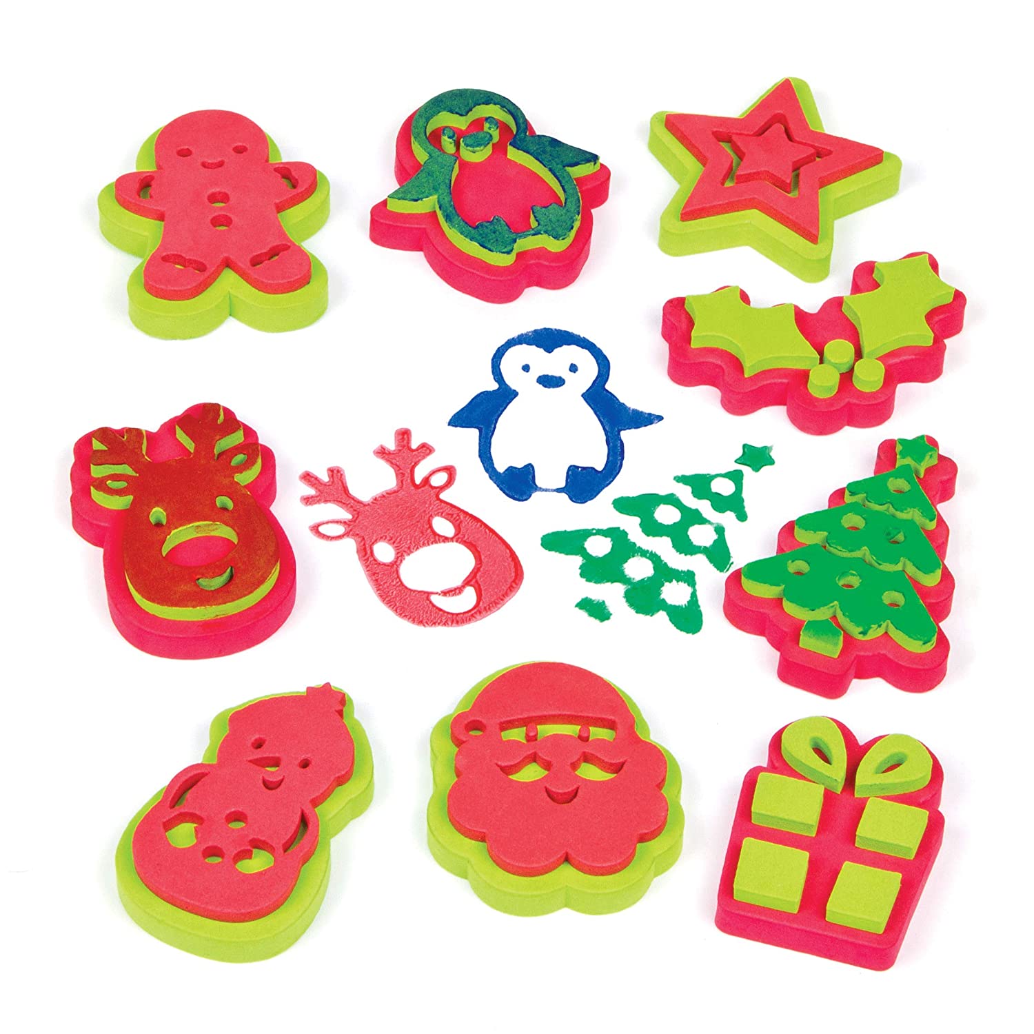Baker Ross AF808 Christmas Stampers (Pack of 10) Arts & Crafts Stamps for Kids-Easy for Children to Hold Assorted