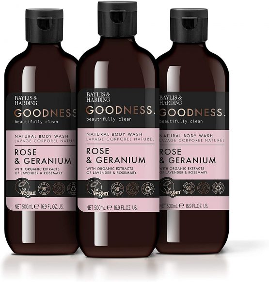 Baylis & Harding Goodness Rose and Geranium, 500 ml Body Wash, Pack of 3