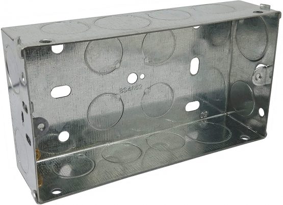 Double 2 Gang Galvanised Metal Back Box 35mm Deep Flush Mount Pattress Box - Pack of 1