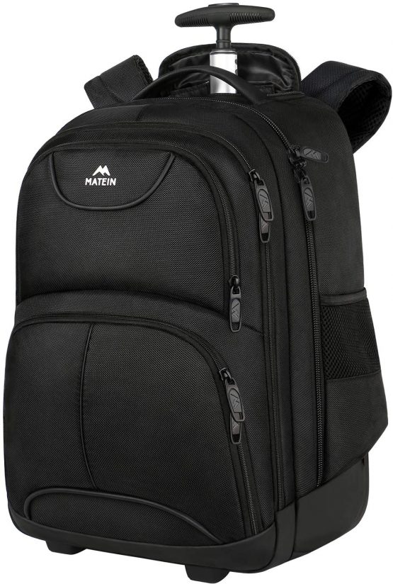 Wheeled Laptop Backpack 15.6 inch,MATEIN Rolling Laptop Rucksack, Water Resistant Wheeled Overnight Rucksack Business Travel Trolley Bag for Men Women, Black