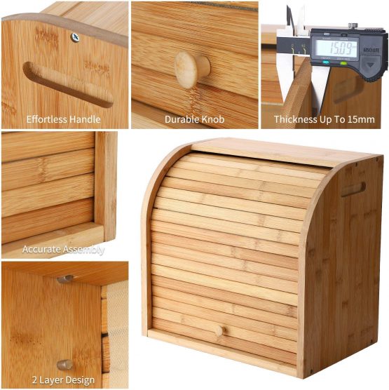 G.a HOMEFAVOR 2-Layer Bamboo Bread Bin with Removable Layer, Self Assembly - Image 4