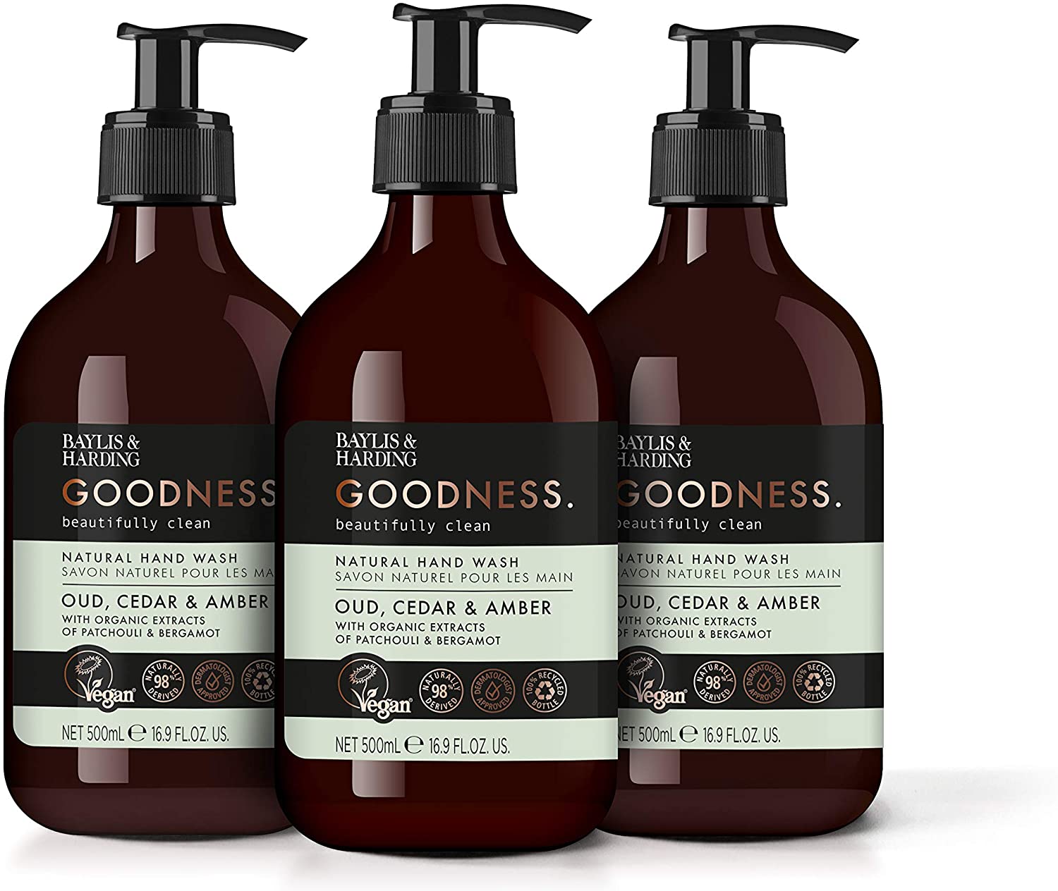 Baylis & Harding Goodness Oud, Cedar and Amber, 500 ml Hand Wash, Pack of 3 BigaMart