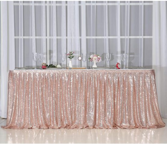 Eternal Beauty Sequin Table Skirt Rectangle Round Table Cover for Party Wedding Baby Shower Decoration（Navy Blue，L 9(ft) * H 30in）